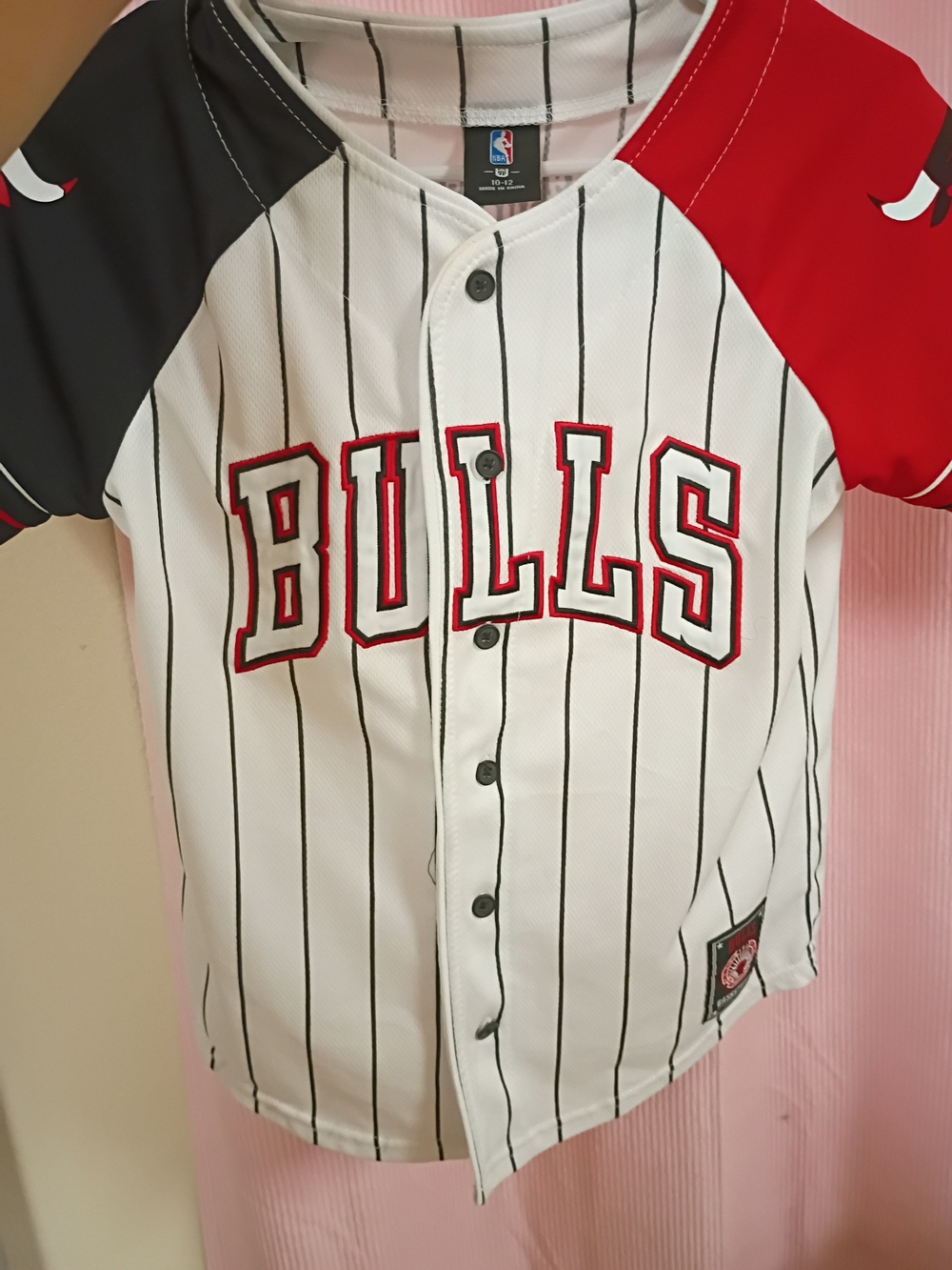 NBA Chicago Bulls Kids Pinstripe Button-Down Shirt White Red Black